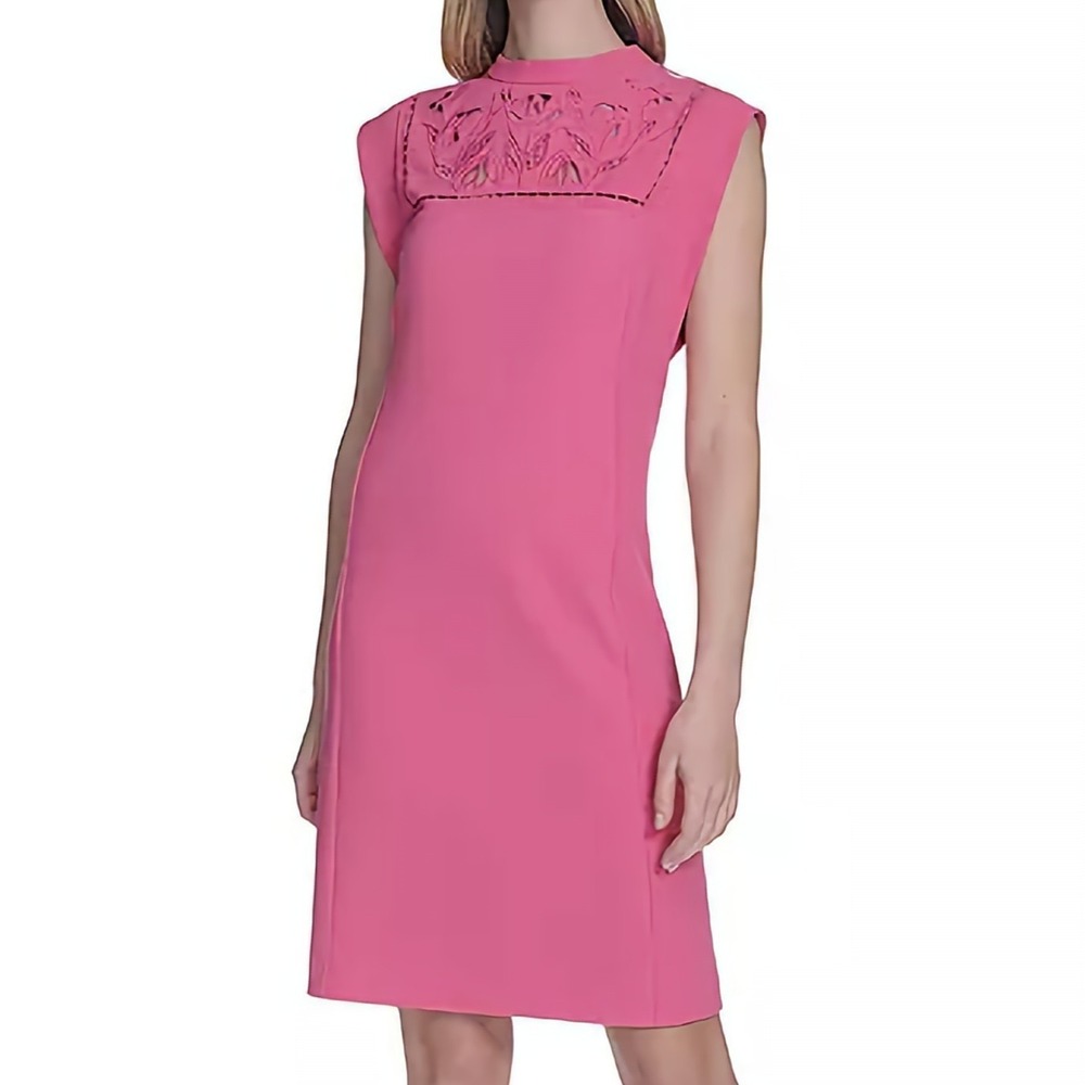 Vince Camuto Laser Cut Cap Sleeve Shift Pink Crewneck Dress Womens Size‎ 12 NWT